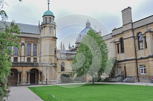 Hertford College Old Quad with view of T. G. Jackson chapel, Oxford, United Kingdom