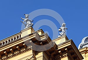 Heruvim sculpture on the roof of National Theater in Zagreb photo