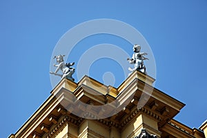 Heruvim sculpture on the roof of National Theater in Zagreb photo