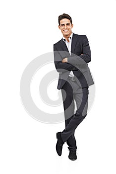 Hes got the utmost confidence in your copyspace. Full length portrait of a confident young businessman looking at