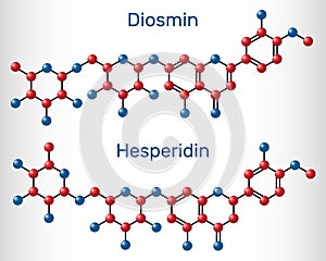 Hesperidin, diosmin, flavonoid molecule. Flavanone glycoside, drugs for treatment of venous disease. Molecule model