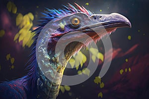 Hesperornis Colorful Dangerous Dinosaur in Lush Prehistoric Nature by Generative AI