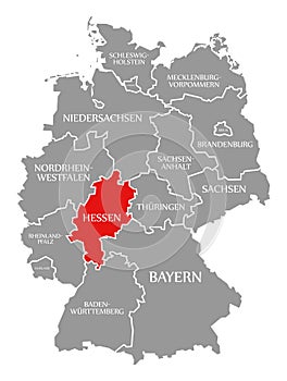Hesse red highlighted in map of Germany