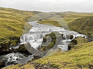 Hestavadsfoss waterfall upstream to Skogafoss in Iceland