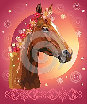 Horse portrait with flowers 35