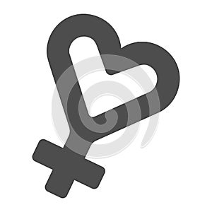 Hetero female sign with heart shape solid icon, Mother day concept, Heart shape with gender sign on white background photo