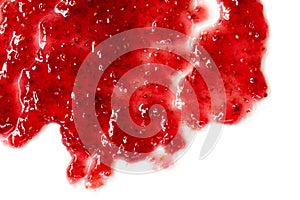 Heterogeneous mass of raspberry jam, flat top view