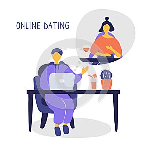 Heterosexual couple chatting online during pandemic. Man and woman flirting online on dating site. Virtual dating