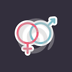 Heterosexual gender symbol icon vector, male and female flat sign.