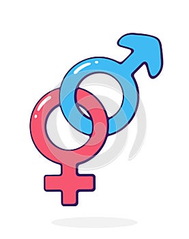 Heterosexual Gender Symbol. Traditional sexual Orientation of Man and Woman. Vector illustration. Hand drawn cartoon clip art