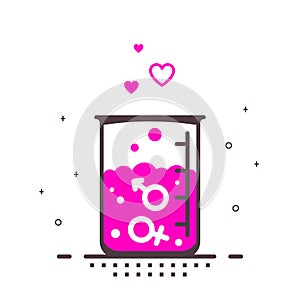 Heterosexual Love Concept, Flat Style Outlined Vector Illustration