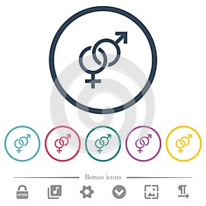 Heterosexual symbol flat color icons in round outlines