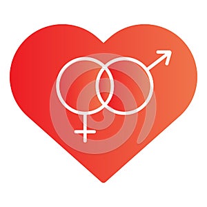 Heterosexual Symbol in Heart flat icon. Romantic Hetero Heart symbol illustration isolated on white. Heart shaped hetero