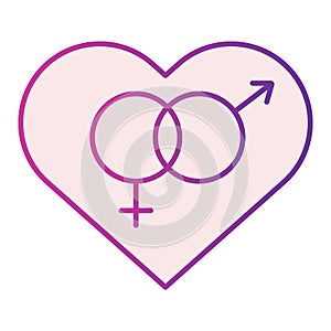 Heterosexual Symbol in Heart flat icon. Romantic Hetero Heart symbol illustration isolated on white. Heart shaped hetero