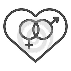Heterosexual Symbol in Heart line icon. Romantic Hetero Heart symbol illustration isolated on white. Heart shaped hetero