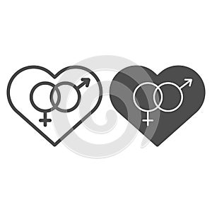 Heterosexual Symbol in Heart line and solid icon. Romantic Hetero Heart symbol illustration isolated on white. Heart photo