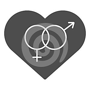 Heterosexual Symbol in Heart solid icon. Romantic Hetero Heart symbol illustration isolated on white. Heart shaped photo
