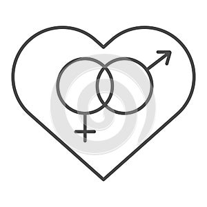 Heterosexual Symbol in Heart thin line icon. Romantic Hetero Heart symbol illustration isolated on white. Heart shaped photo