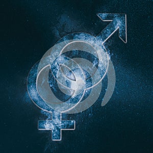 Heterosexual symbol. Heterosexual sign. Abstract night sky background
