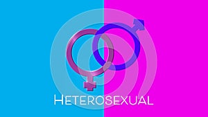 Hetrosexual text and male and female gender symbols on pink and blue background