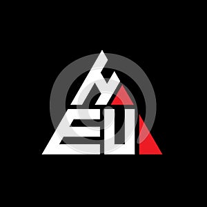 HEU triangle letter logo design with triangle shape. HEU triangle logo design monogram. HEU triangle vector logo template with red