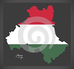 Heves map of Hungary with Hungarian national flag illustration