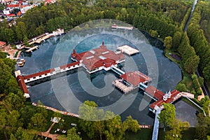 Heviz, Hungary - Aerial view of Lake Heviz, the worldâ€™s second-largest thermal lake and holiday spa destination at Zala county