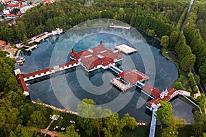 Heviz, Hungary - Aerial view of Lake Heviz, the worldÃ¢â¬â¢s second-largest thermal lake and holiday spa destination at Zala county photo