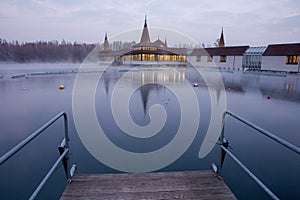 Heviz Spa at night in winter