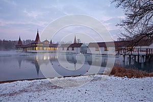 Heviz Spa at night in winter