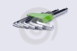 Hex key set on white background.