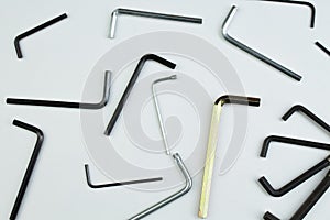 Hex key on white background. Tools. Top view.