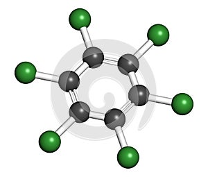 Hexachlorobenzene (perchlorobenzene, HCB) banned fungicide molecule. Persistent Organic Pollutant and probable human carcinogen