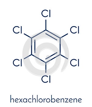 Hexachlorobenzene perchlorobenzene, HCB banned fungicide molecule. Persistent Organic Pollutant and probable human carcinogen.