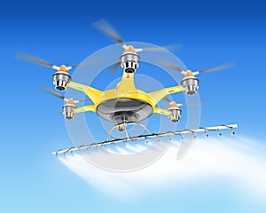 Hexacopter with crop sprayer flying in the sky photo