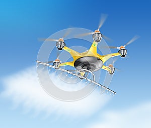 Hexacopter with crop sprayer flying in the sky photo