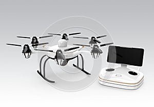Hexacopter and remote controller on gray background photo