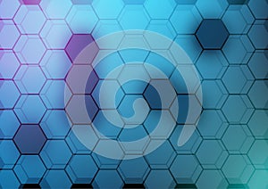 Hexagon abstract background. Blue geometric gradient shape glowing. Digital hi tech technology vector illustration