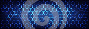 Hexagon abstract blue background. Futuristic pattern. Grunge backdrop. Technology vector illustration. Dark sci-fi design art