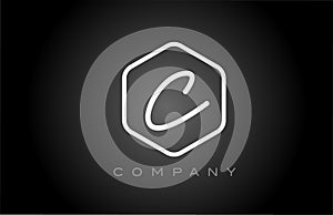 Hexagon black and white C alphabet letter logo icon design. Creative template for company and business