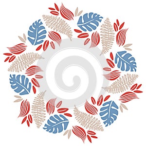 Hexagon bright summer frame with tropical leaves