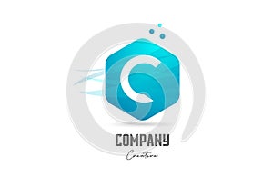 hexagon C letter alphabet logo icon design with blue color and dots. Creative template for company and business