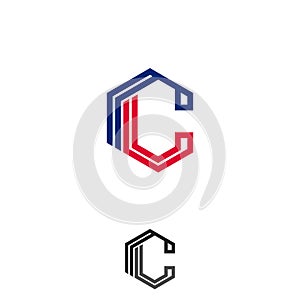 Hexagon C letter vector line logo design