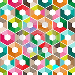 Hexagon with color triangles. Abstract seamless background. Vector illustration. Colorful polygon style with triangular geometric