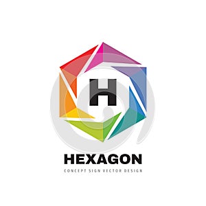 Hexagon colorful logo template design. H letter concept logo sign. Vibrant color. Vector illustration