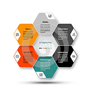 Hexagon design by vector business or corporate platforms present and describe work processes.