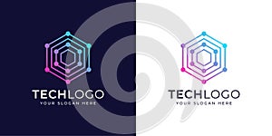 Hexagon Digital Circuit Logo with Clean Modern Tech Line Structure