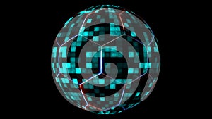 Hexagon futuristic technology on sphere ball visualization wave digital surface background, animation abstract blue tone