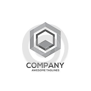 Hexagon grey color logo concept illustration