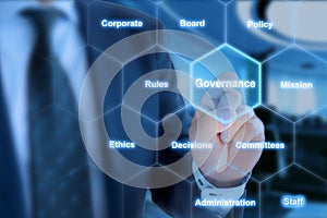 Hexagon grid governance click from businessman